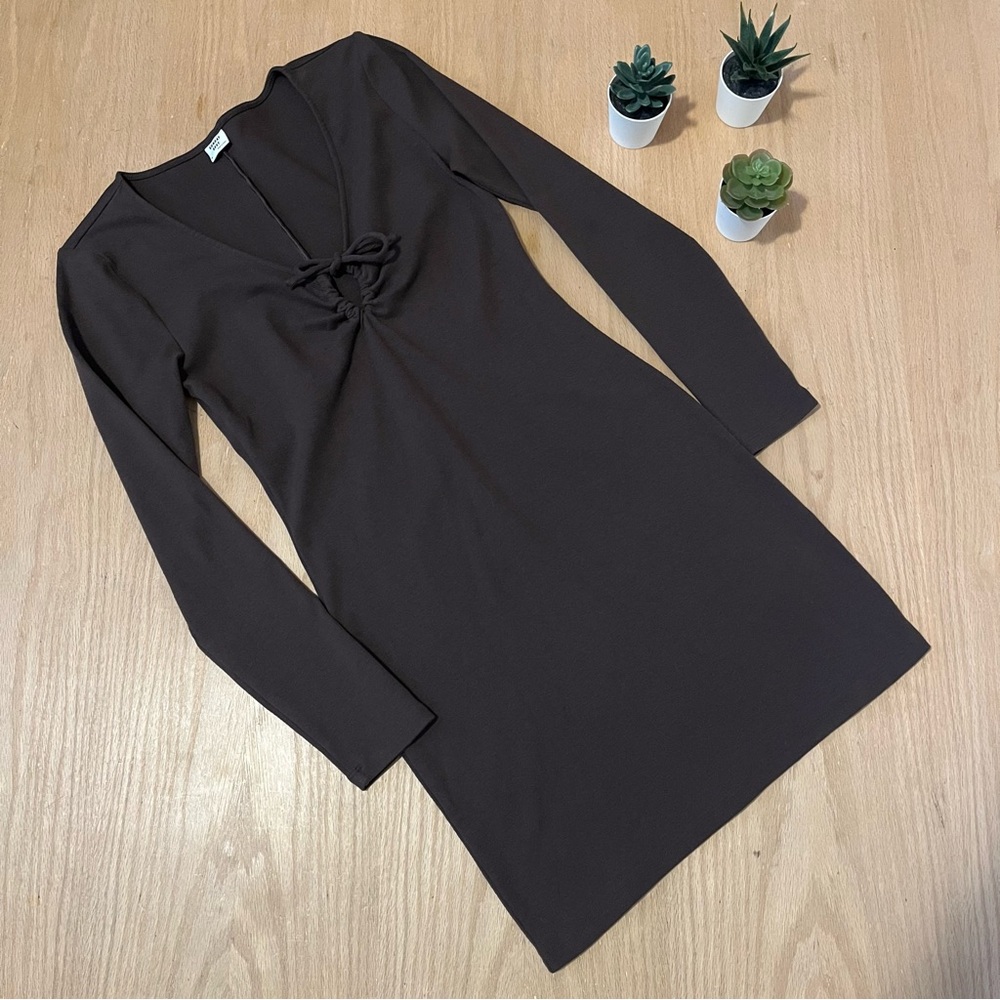 Aritzia Sunday Best Brown Long Sleeve Body Con Dress